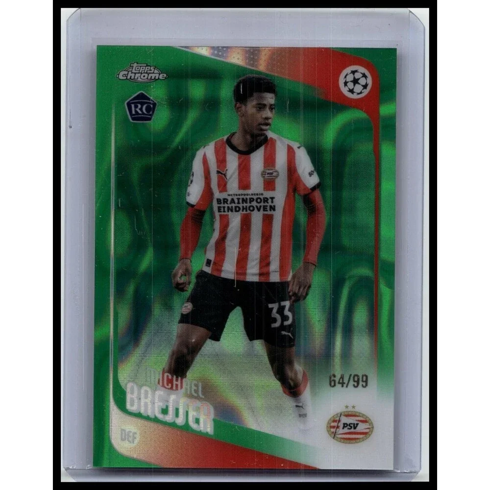 2025-26 Topps Chrome UEFA Michael Bresser #146 PSV Green X-Fractor Rookie #/99